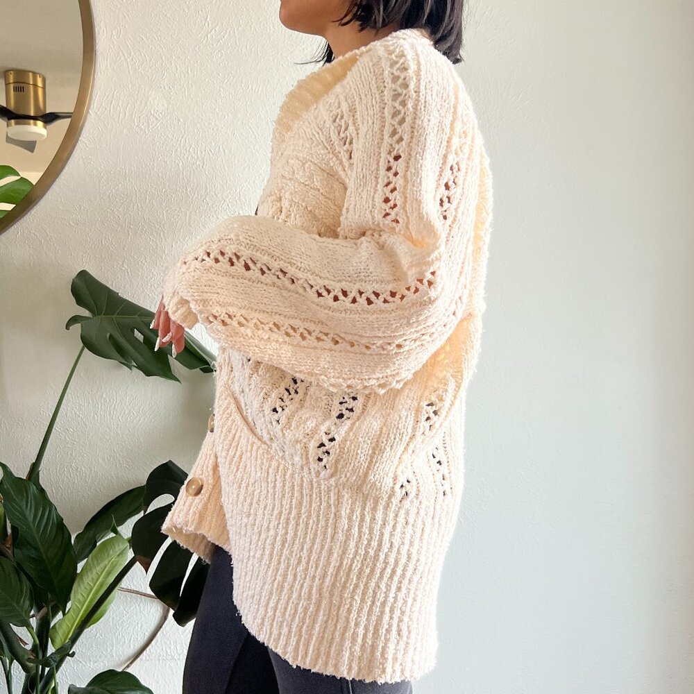 Free People Oversized Cable Knit Cardi in Ivory small Preppy Academia Cardigan - Picture 8 of 12